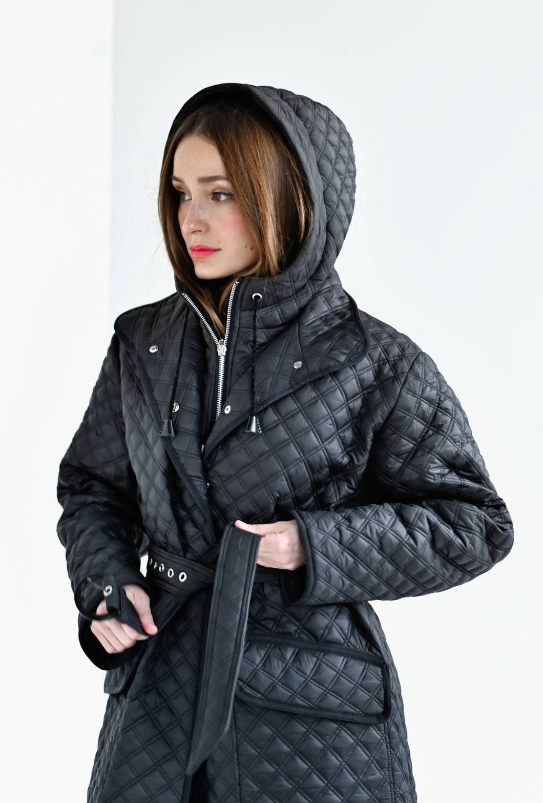 Пальто стеганое со съемным капюшоном black